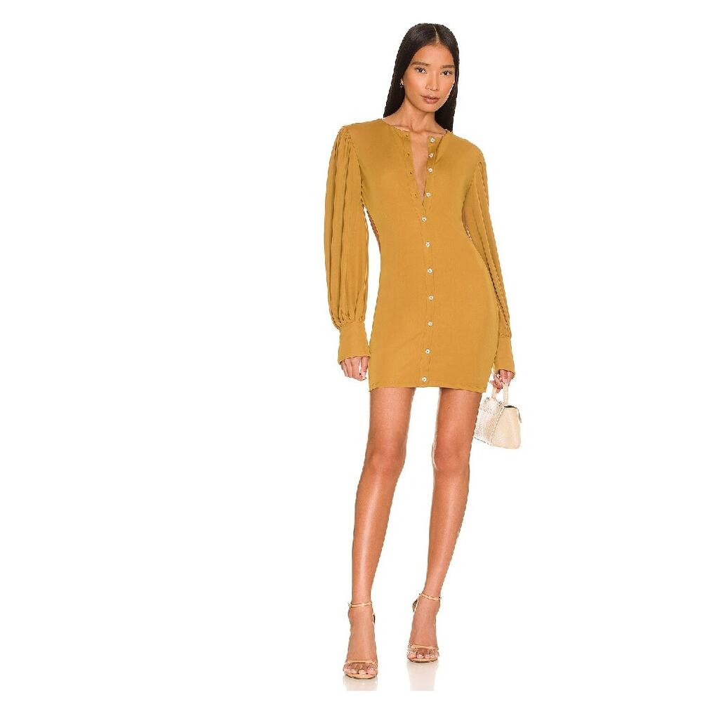 Lover's & Friends Size XS Dress NEW Open Back Mini Mustard Yellow Button Front
